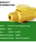 Five Pack Brass In Line Air Flow Regulator Valve For Air Compressors One Quarter NPT Male To One Quarter NPT Female High Flow Control Durable Brass Construction Corrosion Resistant Brass Valves For Quick Connects