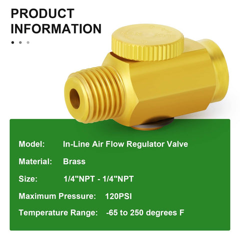Five Pack Brass In Line Air Flow Regulator Valve For Air Compressors One Quarter NPT Male To One Quarter NPT Female High Flow Control Durable Brass Construction Corrosion Resistant Brass Valves For Quick Connects