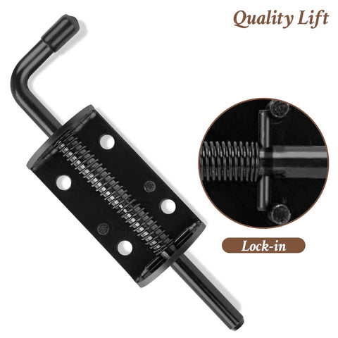 Quality Lift spring-loaded gate latch bolt, 6in, solid black steel, for shed doors and metal gates, 2-pack