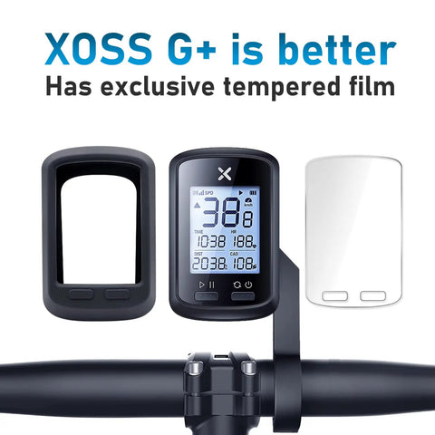 GPS Bike Computer With Mount, Wireless Bluetooth Speedometer, ANT Plus Odometer, shown with tempered film on handlebars.