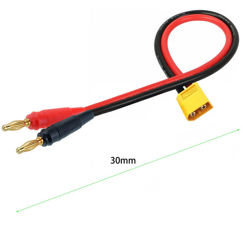 XT30 Male To 4mm Banana Plug Adapter Cable 16AWG 30CM Lead For RC LiPo Battery Charging FPV Drone, High Current Power Connector, Yellow, 2 Pack