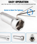 Front view of silver axle spindle thread chaser tool with two L-shaped hex keys and extension bar.