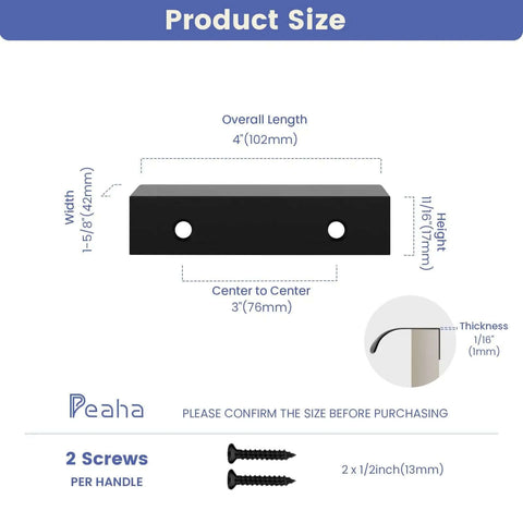 Dimensions of Beefy 3 Inch Black Finger Pull Handles for Cabinets and Dresser Drawers Edge Pulls