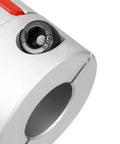 Close-up of Plum Shaped Shaft Coupler 12Mm To 14Mm Adapter with aluminum alloy and polyurethane for CNC and robotics.