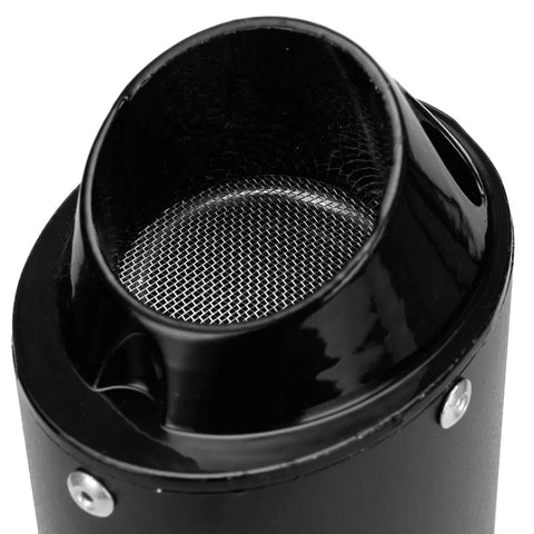 Close-up of Rugged 1.1 Inch ATV Exhaust Muffler Silencer Pipe showcasing the silencer internal mesh for 50cc to 125cc ATVs