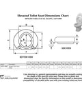 Dimensions chart for Hinged Elevated Toilet Seat Elongated White With Quick Lift, showing bottom and side views