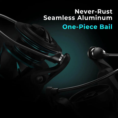 Verus Spinning Fishing Reel Size 4000 Black Gear Ratio Six Point Two To One Feather Light Performance close-up view