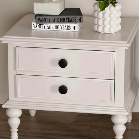 Matte Black Cabinet Knobs Set Of 5 1.27 Inch Round Drawer Pulls on white dresser in bedroom