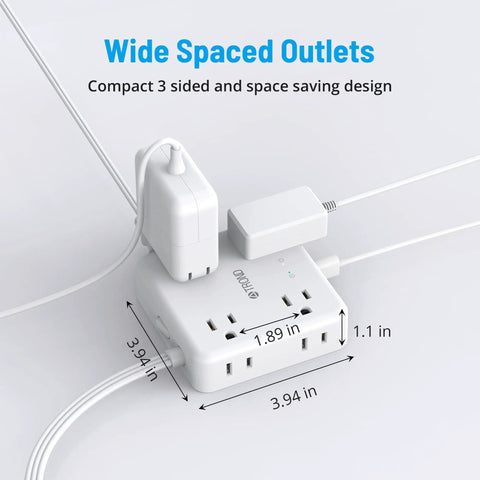 Ultra Thin Flat Plug Surge Protector Power Strip With 10ft Cord Eight Outlets compact design with plugs connected