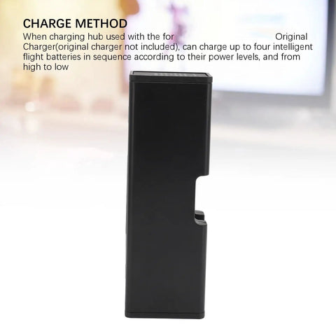 Side view of Foldable 4 In 1 Drone Battery Charging Hub With LCD Display showing charging method instructions on screen