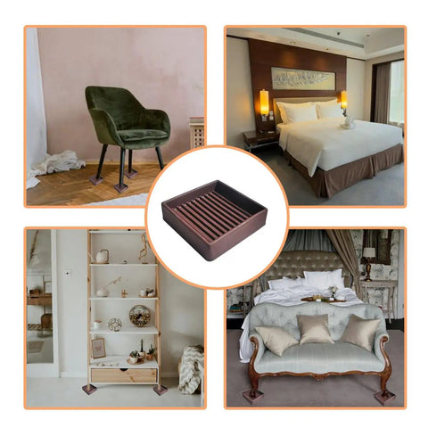 Four Pack 2x2 Square Rubber Furniture Caster Cups Non Slip Bed Frame Stoppers Floor Protectors for All Flooring Brown Stable Quiet Scratch Free Easy To Use