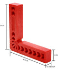 Six Piece 4 Inch 90 Degree Positioning Squares Right Angle Clamps For Woodworking Carpenter DIY Projects Corner Tool Set For Picture Frames Boxes Cabinets And Drawers Red, showing close-up view with measurements.