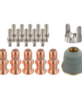 Ultimate 22 Piece Plasma Cutting Consumables Kit For IPT-60 PT-60 And IPT-40 Torch Heads includes electrodes, nozzles, and holder cap.