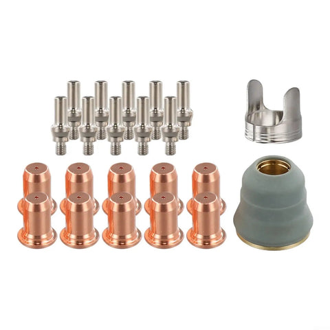 Ultimate 22 Piece Plasma Cutting Consumables Kit For IPT-60 PT-60 And IPT-40 Torch Heads includes electrodes, nozzles, and holder cap.