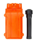 Heavy Duty Metal Rainproof Hoist Crane Push Button Switch With CoB-61 Pendant Control Station, orange and black, side view.