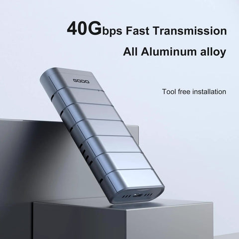 Beast Mode 40Gbps M2 Nvme Ssd Enclosure Usb4 External Drive Adapter With Heavy Duty Aluminum Cooling Shell, sleek silver design.