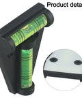 T Shaped Horizontal Bubble Level 2 Way For Spirit Level With Fluorescent showing bright green vials and pre-drilled holes.