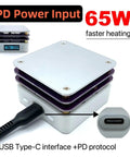 Dope Little 65W Hot Plate Preheater For SMD Rework And Desoldering with USB-C input and compact square design, top view.