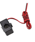Slick Split Core Current Transformer Clamp Sensor With 50A To 200A Rating And 5A Output Dead On Accuracy Low Resistance Leads For EV Charging Rig Or 5G Station Power Tracking Black, showing black clamp with red and black leads.