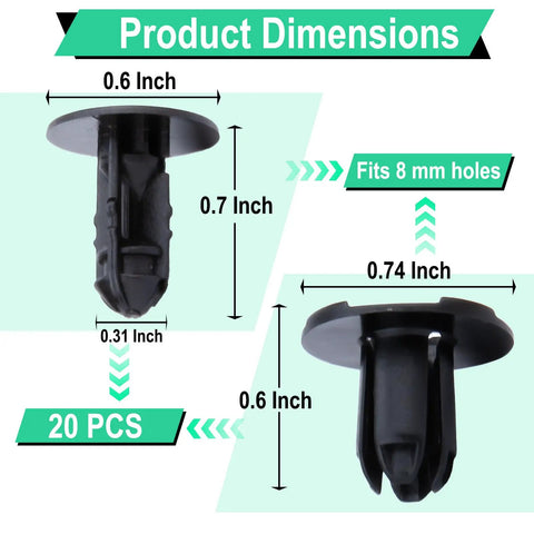 20 Pcs Fender Liner Push Type Retainer Clips For Bumper And Engine Under Cover, Durable PP Plastic, Fits 8 mm Holes