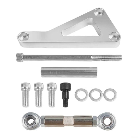Premium Sbc Alternator Bracket Kit Fits Chevy 350 V8 Long Water Pump Serpentine Belt Setup Robust Silver Metal Heavy Duty Mounting Hardware Perfect For Hot Rods And Cams, silver bracket and bolts