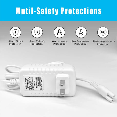 Waterpik Charger Replacement Cord For WP360 WP360W WP462 WP462W WP450 WP450W WP465 WP440 WF 13CD010 WF13 WP100 Two Prong 100 240V Input 3V 100mA Output White 5 Ft AC Adapter Power Cord with multi-safety protections.