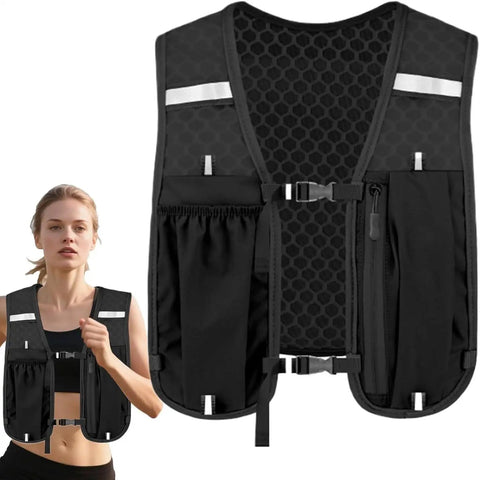 Lightweight Running Vest Backpack With Water Bottle Holder And 3D Mesh Back for breathable comfort, shown on a model