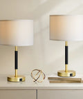 Touch Control Table Lamp Set Of 2 Gold Finish Lamps With Dual USB Ports And AC Outlet on a table