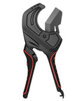 Ratcheting PVC CPVC Pipe Cutter with wide jaw and anti-fatigue grip for effortless cutting in professional plumbing and contracting.