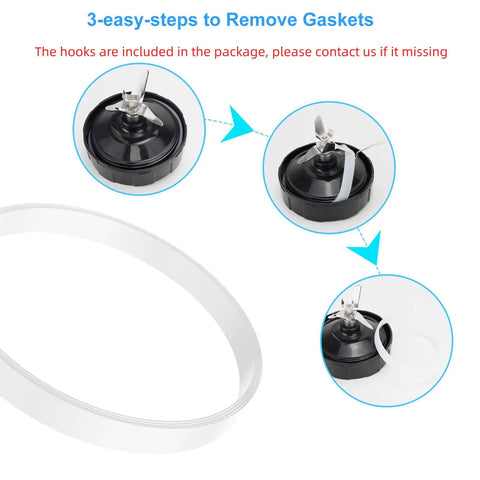 Illustration showing steps to remove and replace Five Pack Rubber Gasket Seals For Ninja Blender Replacement Rings 3.94 Inch Diameter