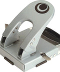 Heavy-Duty Two-Hole Punch With Chip Drawer, 50 Sheet Capacity, See-Through Window, Slide-Out Chip Bin, Silver and Navy color