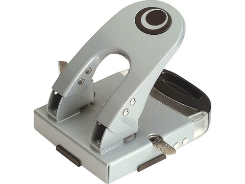 Heavy-Duty Two-Hole Punch With Chip Drawer, 50 Sheet Capacity, See-Through Window, Slide-Out Chip Bin, Silver and Navy color