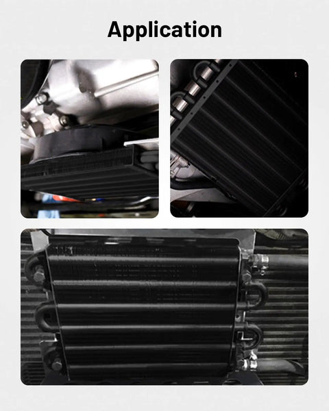 Universal Aluminum Transmission Cooler Kit with Six Pass Tube and Fin Design for Most Vehicles with Five Sixteenth Inch Lines Black Finish