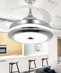 36 Inch Invisible Ceiling Fan With Remote Control, Retractable Clear Blades, Chandelier Fandelier With Light in modern kitchen
