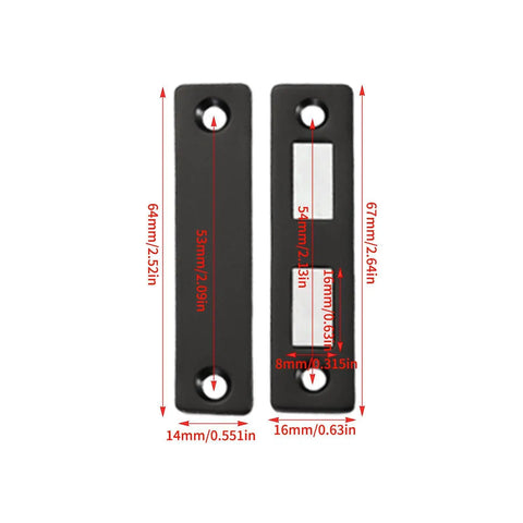 Hidden Slim Cabinet Latch With Ultra Thin Stainless Steel Hardware showing dimensions in millimeters and inches