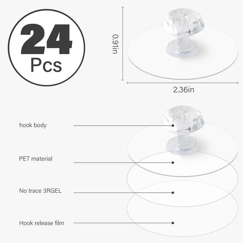 Clear Crystal Drawer Knobs And Cabinet Pulls 24 Pack Self Adhesive No Drill No Trace layer diagram.