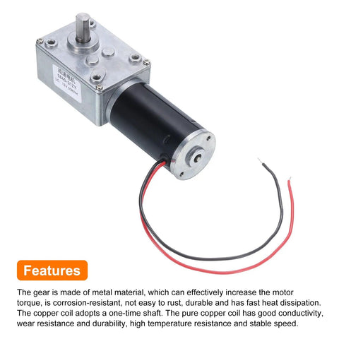 12V High Torque Turbine Worm Geared Motor 8mm Shaft 50 RPM With Wire for Electric Fireplaces and Small Appliances
