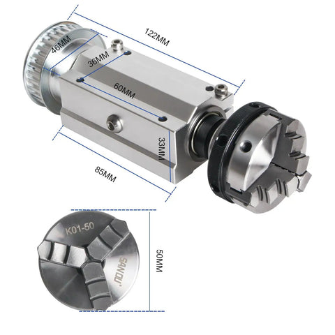 Beefed Up 3 Jaw Self Centering Lathe Chuck 50mm Spindle Motor Kit with dimensions for CNC lathes woodworking grinders and table saws