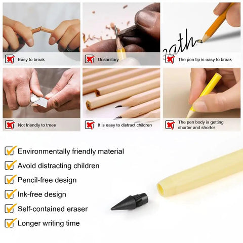 Everlasting Inkless Pencil Set features eco-friendly design and advantages over traditional pencils for writing and sketching.