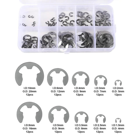 120 Piece E Clip Circlip External Retaining Clip Set In 304 Stainless Steel Heavy Duty Pro Grade E Clips Kit For Bearings And Gears Anti Walk Washers Sizes One Point Five Millimeter Through Ten Millimeter