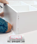 Top Shelf 141 Piece Furniture Screw And Nut Replacement Kit Black Aluminum Alloy Assortment Set For Crib Assembly Woodworking Repairs, on white furniture.
