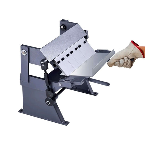 12 Inch Sheet Metal Bender For DIY Projects, 20 Gauge Mild Steel Capacity, 0 To 135 Degree Adjustable Box And Pan Brake, side view in use