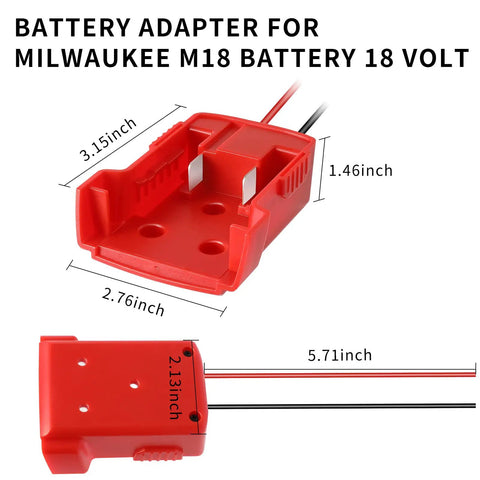 2 Pack Power Wheels Battery Adapter For M18 18V Tools Heavy Duty ABS Connector with dimensions and red casing