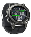 Sirius Watch Style Dive Computer For Recreational Divers With Wrist Readout And Color Coded Tank Pressure Underwater Ready Snorkeling And Scuba Gear Accessory Black On Black showing dive metrics on face.