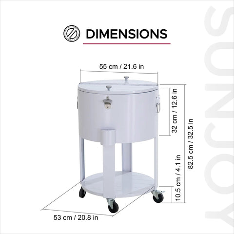 60 Quart Rolling Ice Chest Cooler Cart For Patio And Party, Ultra Portable Beverage Bar With Bottle Opener And Shelf, White