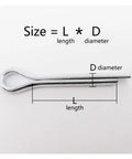 Heavy Duty Steel U Shape Spring Cotter Pins In M1.5 To M6 Sizes With Galvanized Finish showing size dimensions for installation.