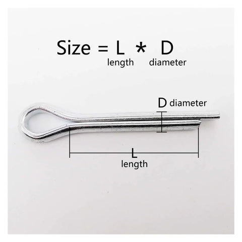 Heavy Duty Steel U Shape Spring Cotter Pins In M1.5 To M6 Sizes With Galvanized Finish showing size dimensions for installation.