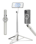 68 Inch Magnetic Selfie Stick Tripod With Aluminum MagSafe Holder, 360 Degree Rotating Phone Stand on tripod and folded view