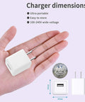 MFi Certified Lightning Cables And Fast USB Wall Charger 2 Pack For iPhone 14 13 12 11 Pro Max XR XS X 8 7 6S 6 AirPods Travel Ready Gotta Have It Durable Charging Kit With Quick Charge And Smooth Sync On The Go compact charger displayed on palm with size reference to a coin
