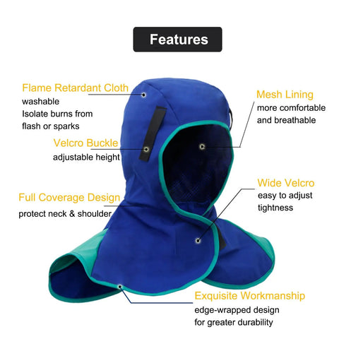 Heavy Duty Built To Last Welding Hood With Heat And Abrasion Resistant Fabric Full Coverage Protective Head Cover With Neck Drape
